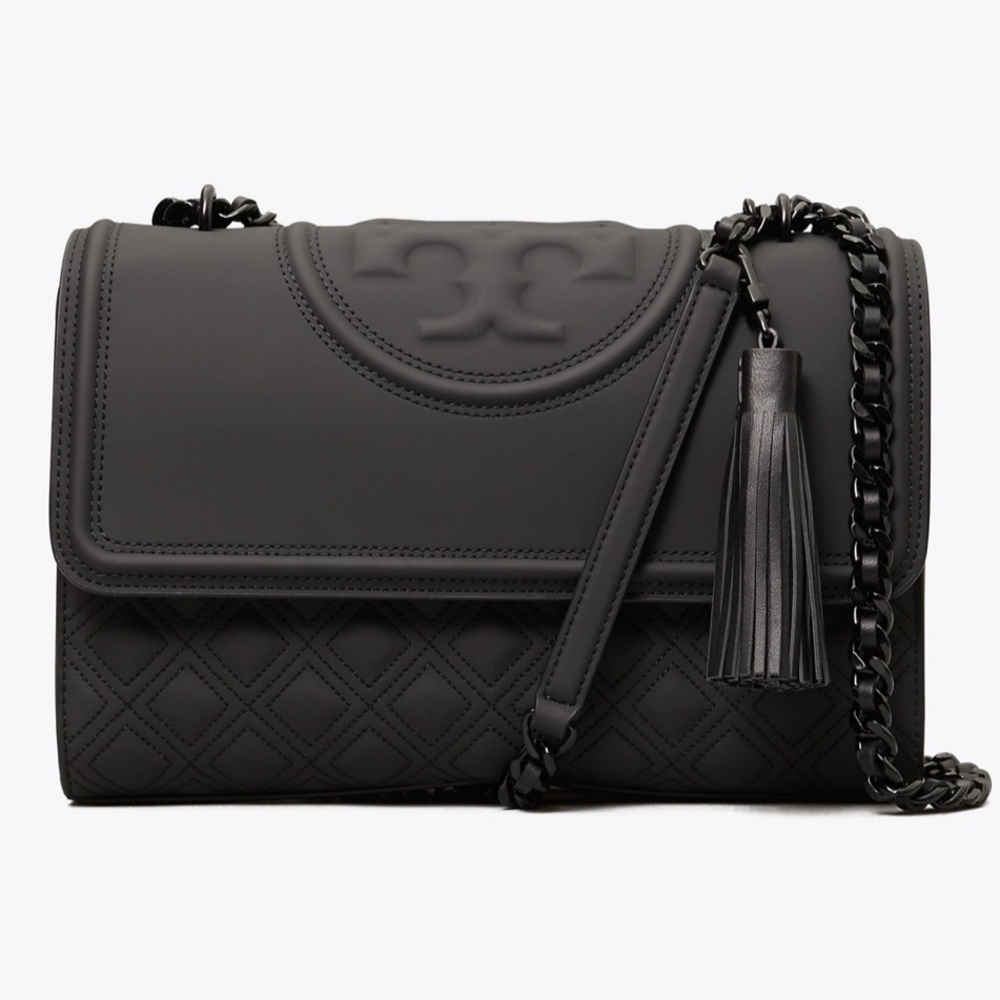 TORY BURCH FLEMING MATTE CONVERTIBLE SHOULDER BAG - black